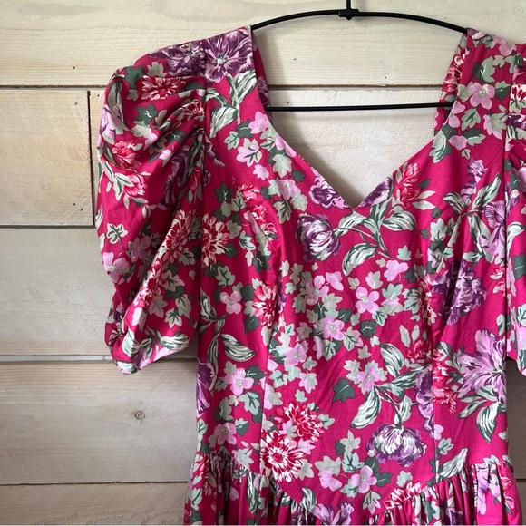 VTG Laura Ashley Floral Midi Dress Cottagecore Sz 10 Pink Puff Sleeves Low Back - Picture 2 of 8